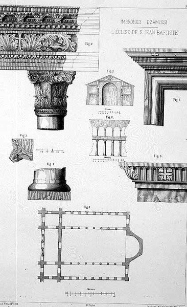 Plan og arkitektoniske detaljer for Imbrohor Dzamissi, Johannes Døberens kirke, fra 