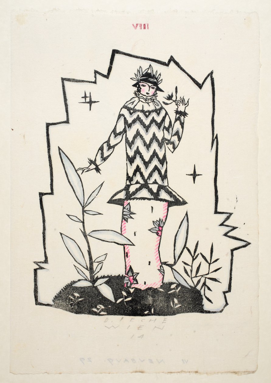 Design til en dagkjole, 1914, plade 8, bog 1, illustration fra "Wiener Werkstatte Mode 191415", udgivet af Wiener Werkstatte. Eduard Kosmack, Wien, 1914-1915 af Dagobert Peche
