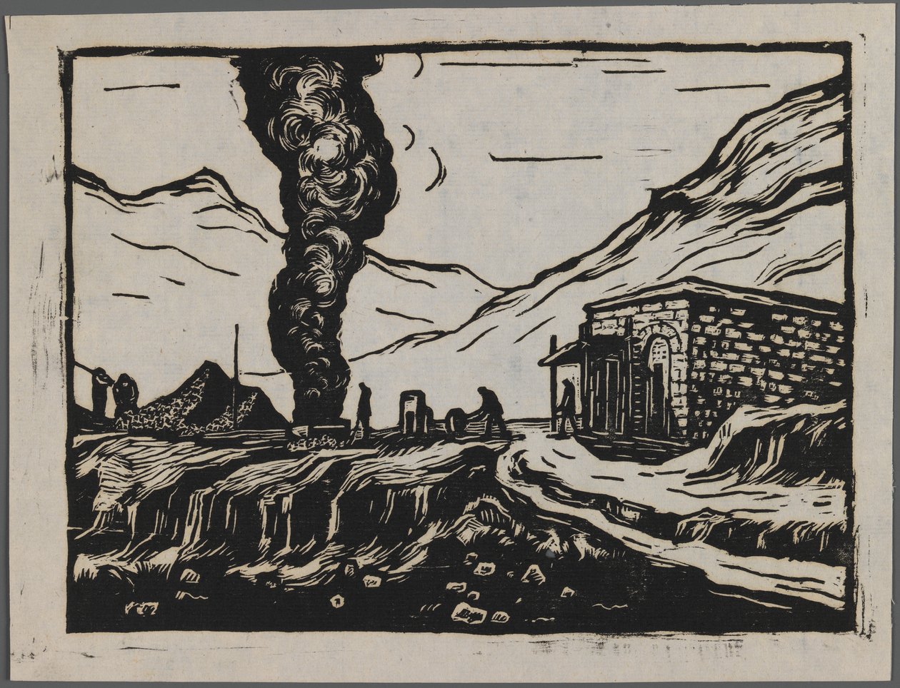 Stålraffinaderi, ca. 1945 (træsnit) af Dah Ma