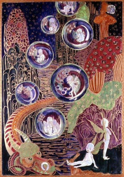 Wedgwood Fairyland glansplade, ca. 1917 (knogleporcelæn) af Daisy Makeig Jones