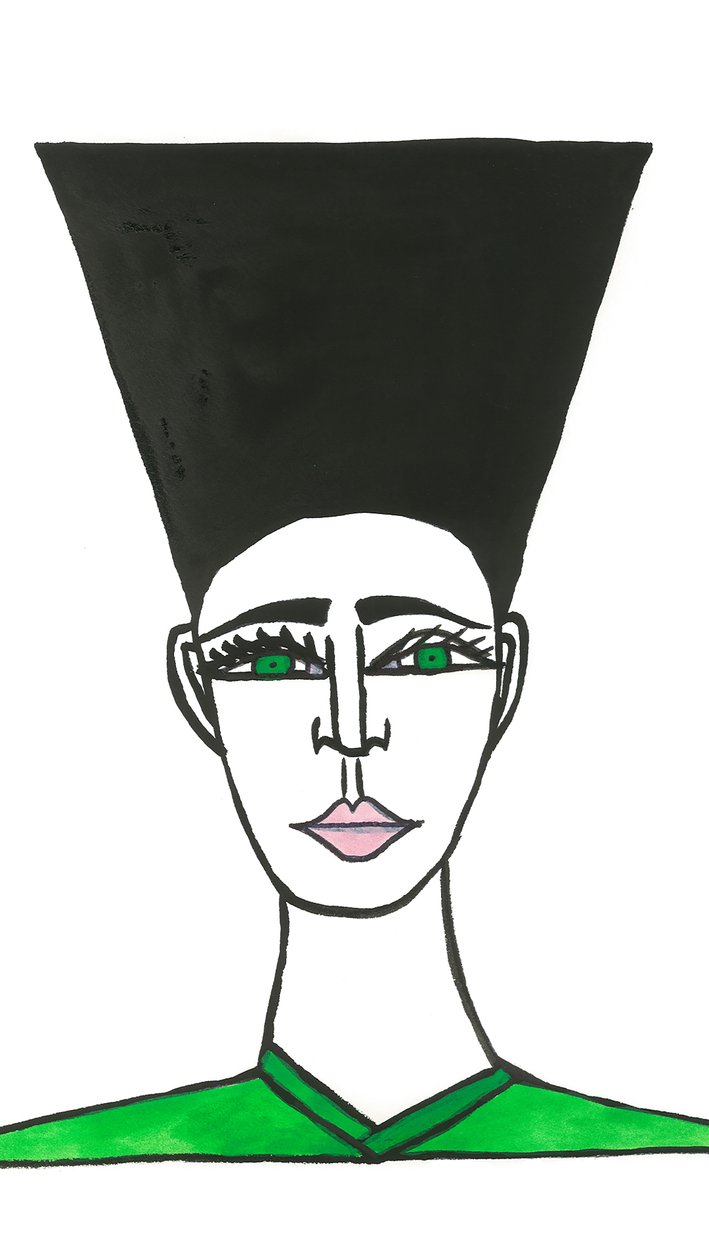 Afro Hair, 2024 (pen med maling på papir) af Daisy de Villeneuve