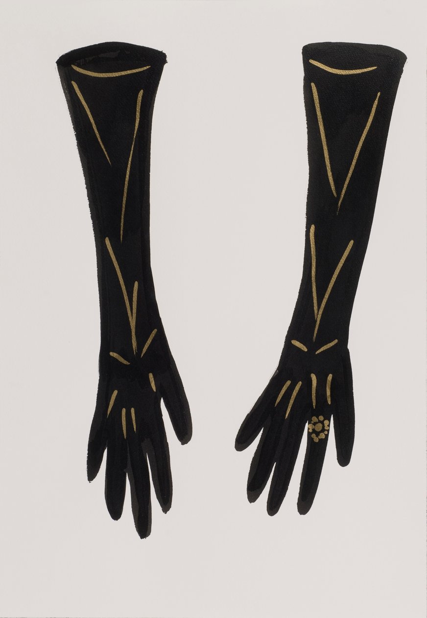 Black Gloves, 2017 (sort india-blæk med guldfarvet filtpen på papir) af Daisy de Villeneuve