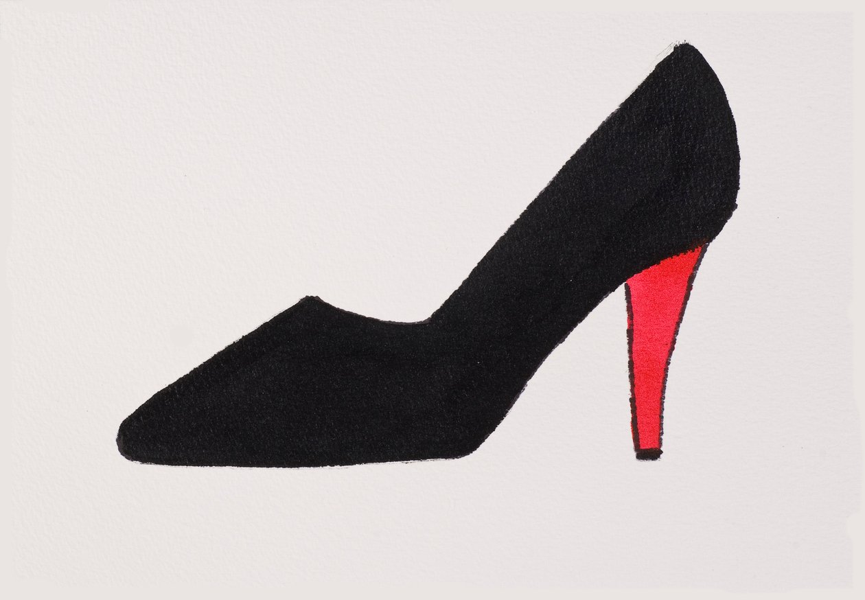 Black High Heel, 2017 (sort india-blæk med guldfarvet filtpen på papir) af Daisy de Villeneuve