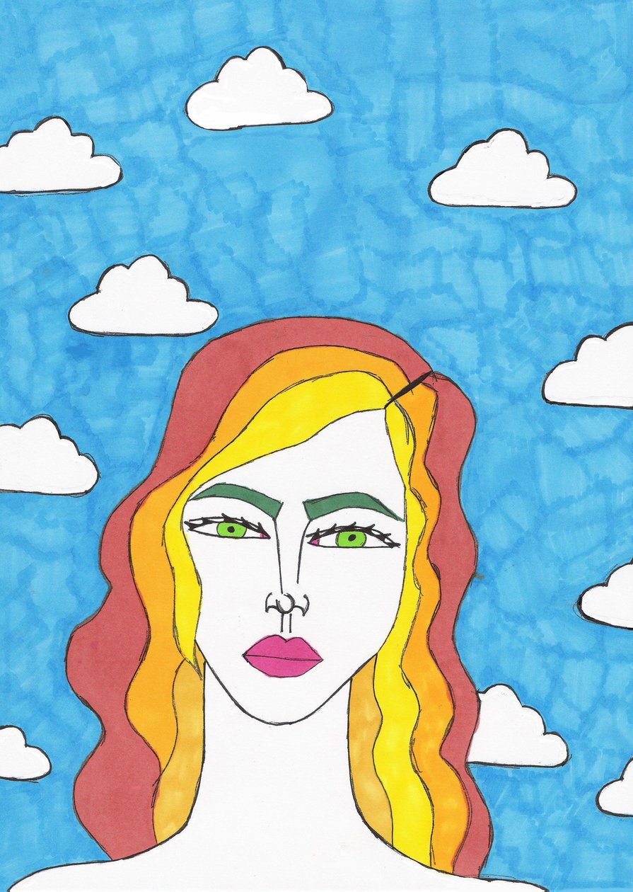 Blue Sky (tusch på papir) af Daisy de Villeneuve