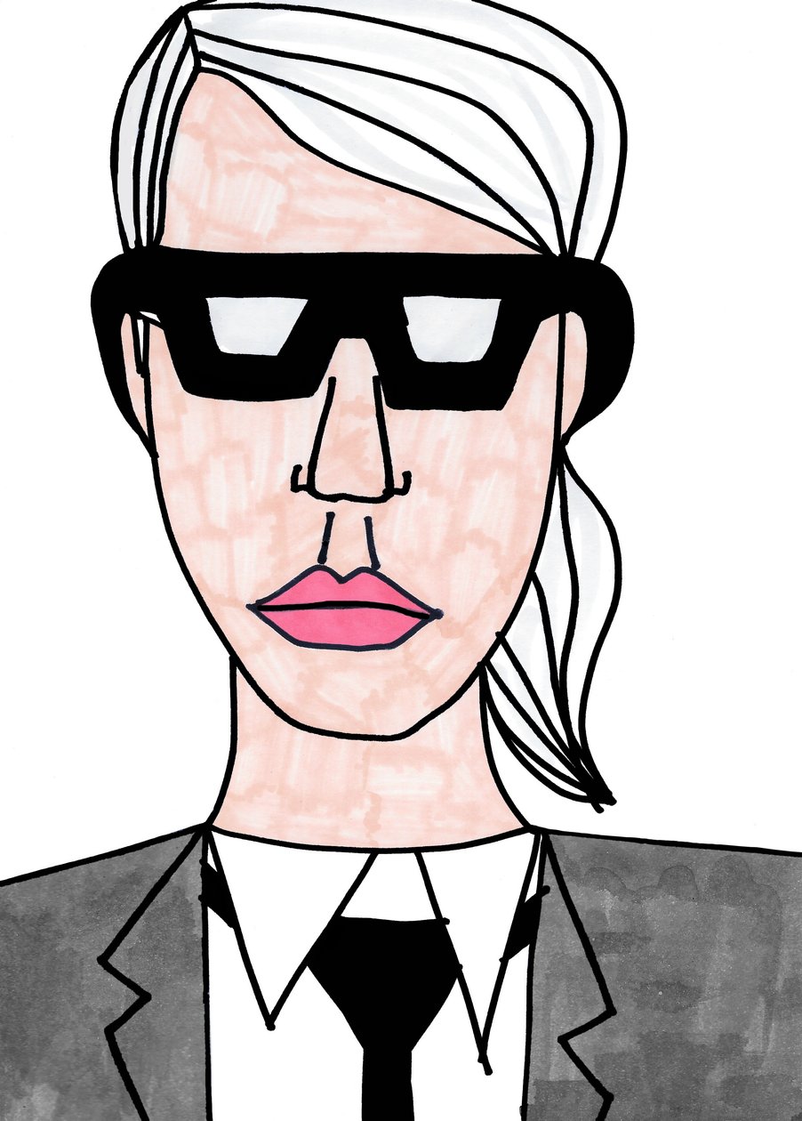 Karl Lagerfeld (tuschpen på papir) af Daisy de Villeneuve