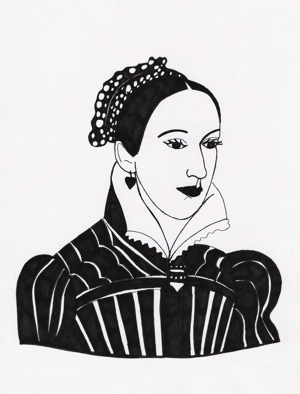 Mary Queen of Scots, 2017 (tuschpen på papir) af Daisy de Villeneuve
