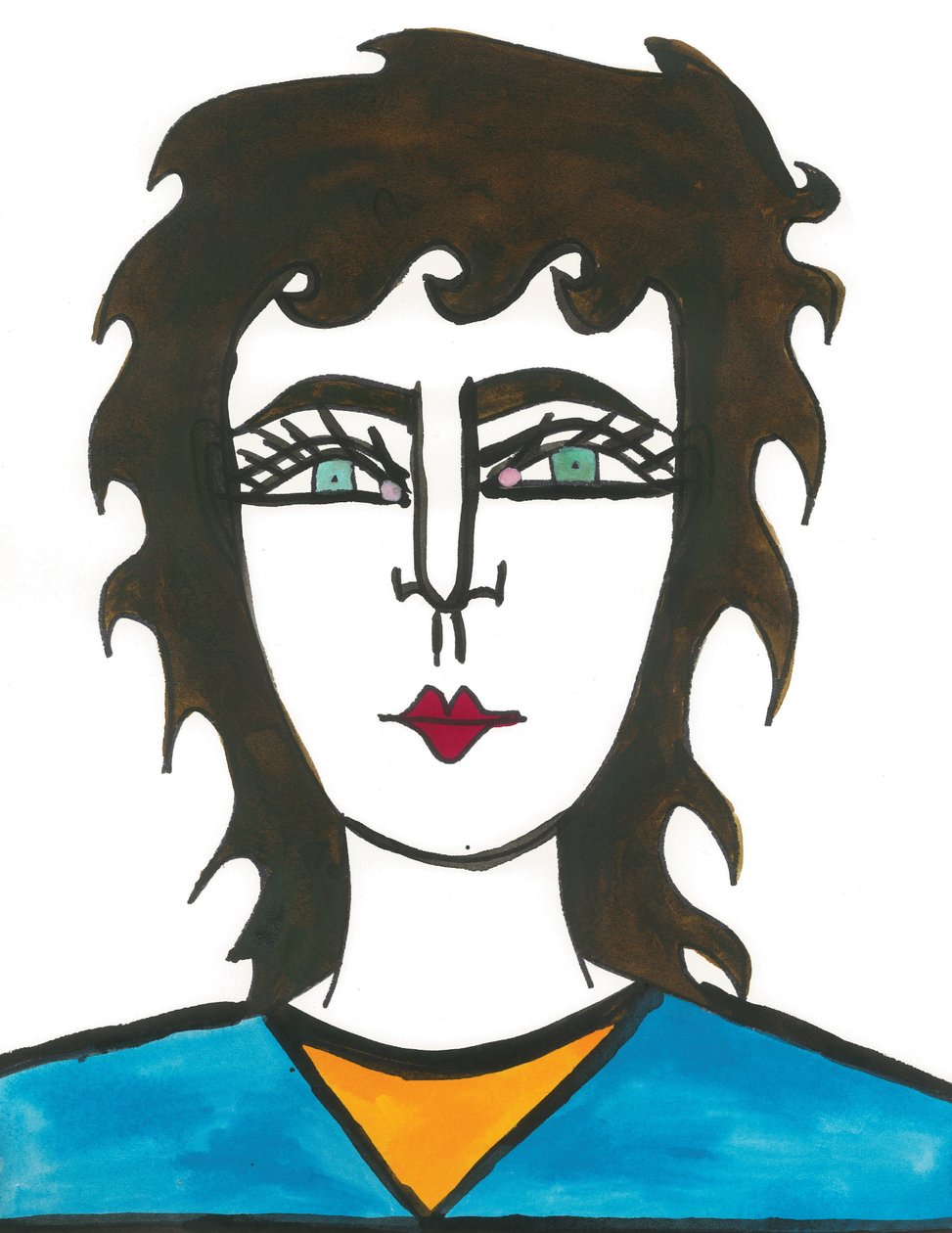 Mullet Hair, 2024 (pen med maling på papir) af Daisy de Villeneuve