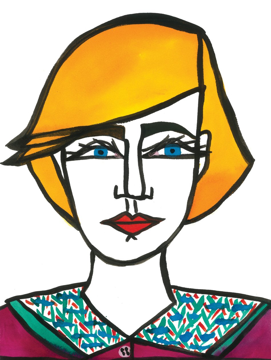 Princess Di Hair, 2024 (pen med maling på papir) af Daisy de Villeneuve