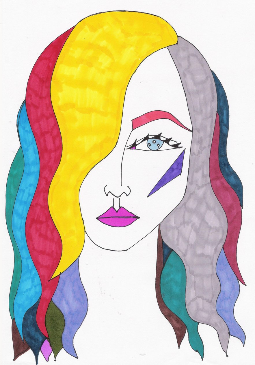 Rainbow Hair, 2017 (tusch på papir) af Daisy de Villeneuve