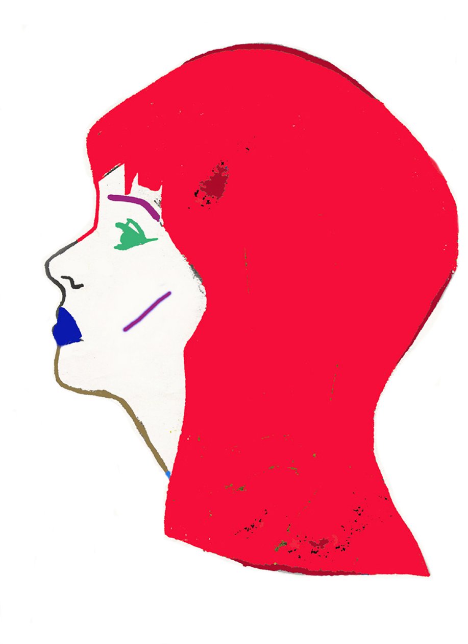 Red Head, 2017 (tusch og photoshop på papir) af Daisy de Villeneuve