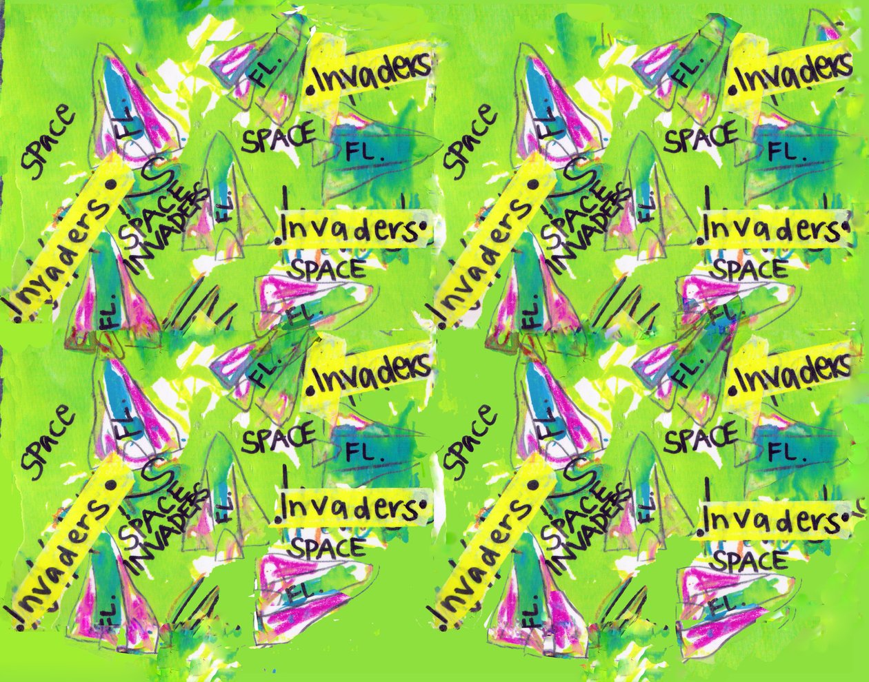 Space Invaders (akvarel, tape, pen, photoshop) af Daisy de Villeneuve