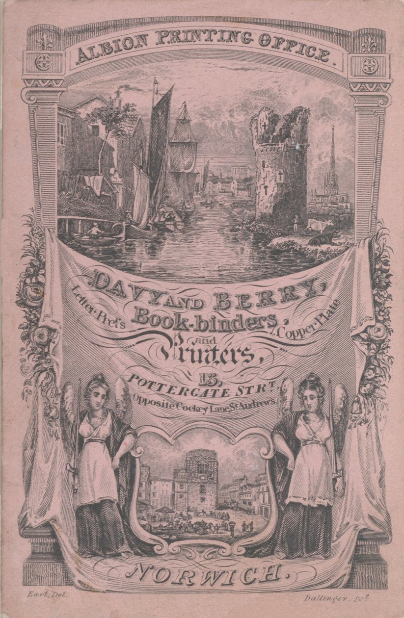 Handelskort for Davy og Berry, Bogbinder og Printer, 1800-tallet. af Dallinger