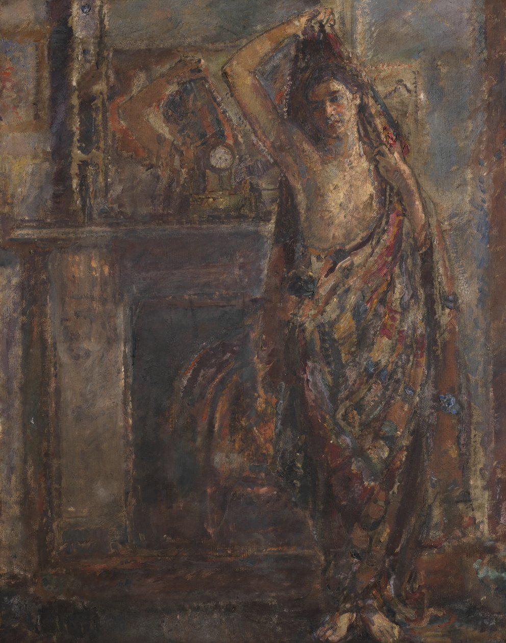 Draperet kvinde stående ved en kappe (verso), 1938 (olie på lærred) af Dame Ethel Walker