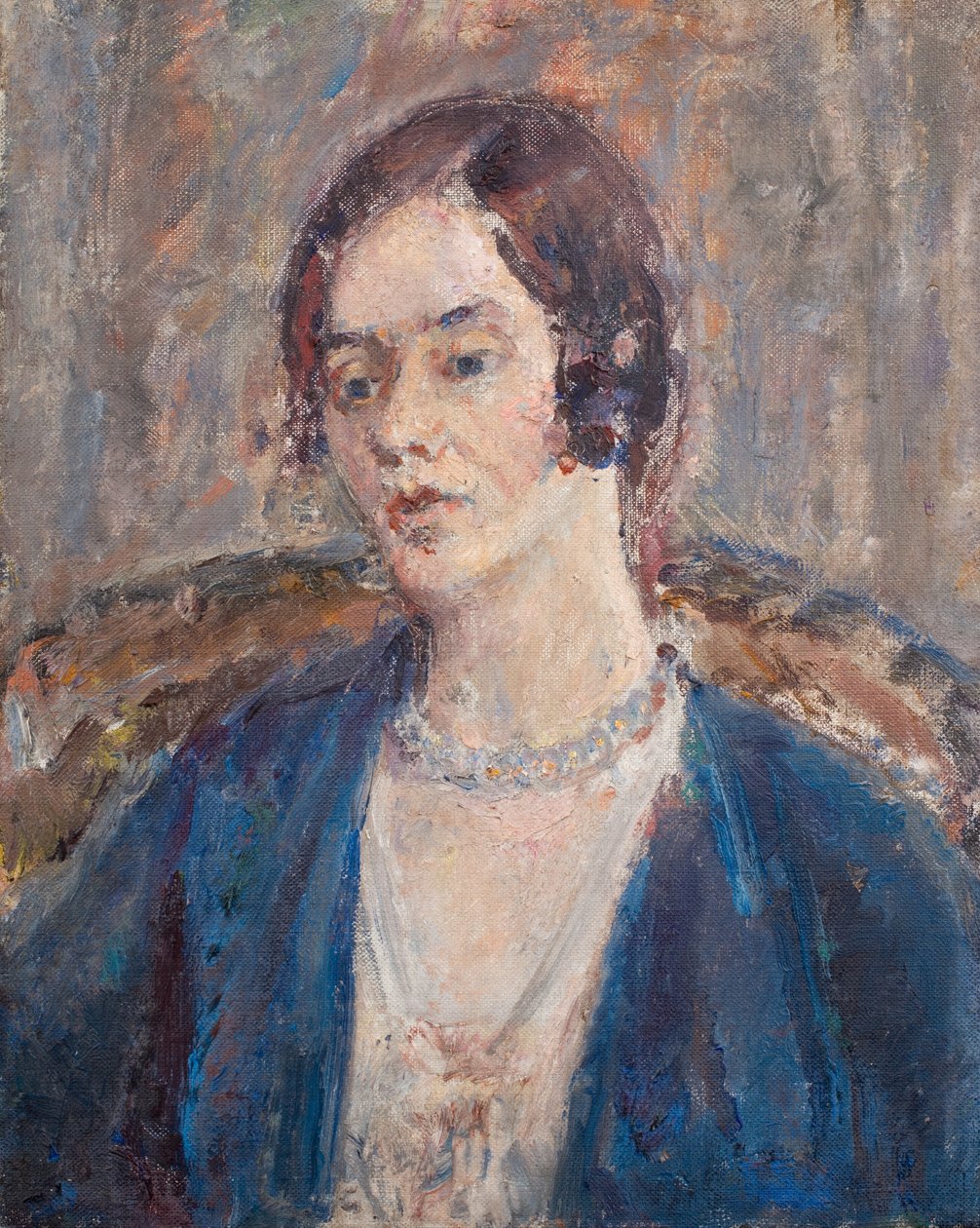 Melankolsk kvinde i blåt, ca. 1935 (olie på lærred) af Dame Ethel Walker