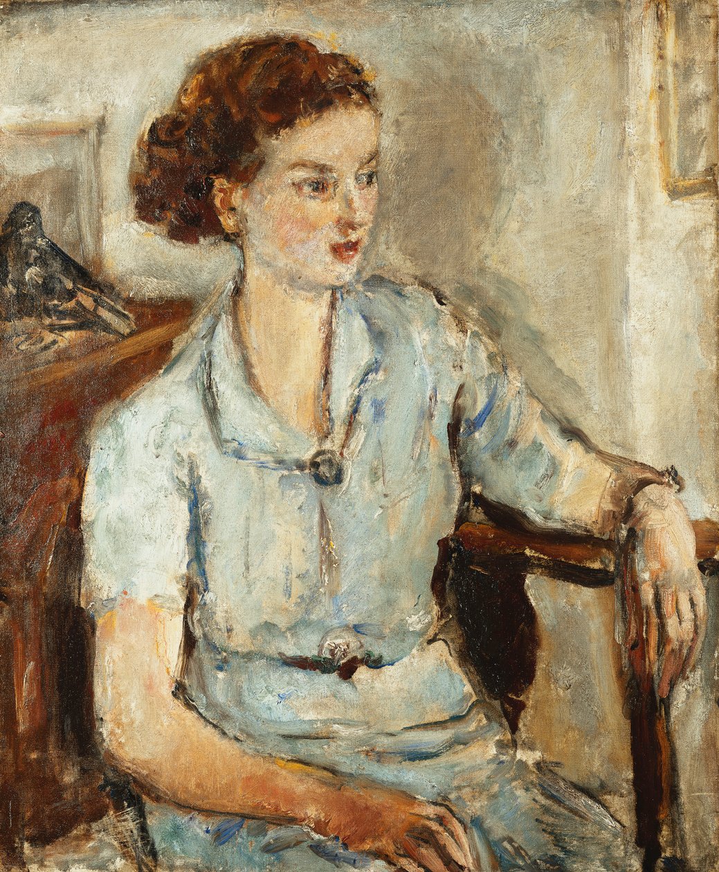 Portræt af en siddende pige, ca. 1925 (olie på lærred) af Dame Ethel Walker