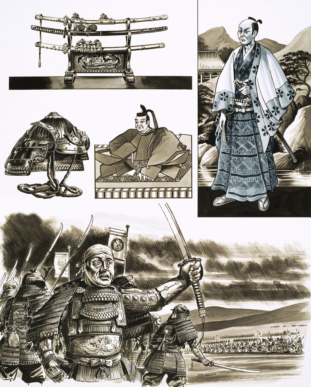 Samuraiens erhverv er røveri og vold (gouache på papir) af Dan Escott