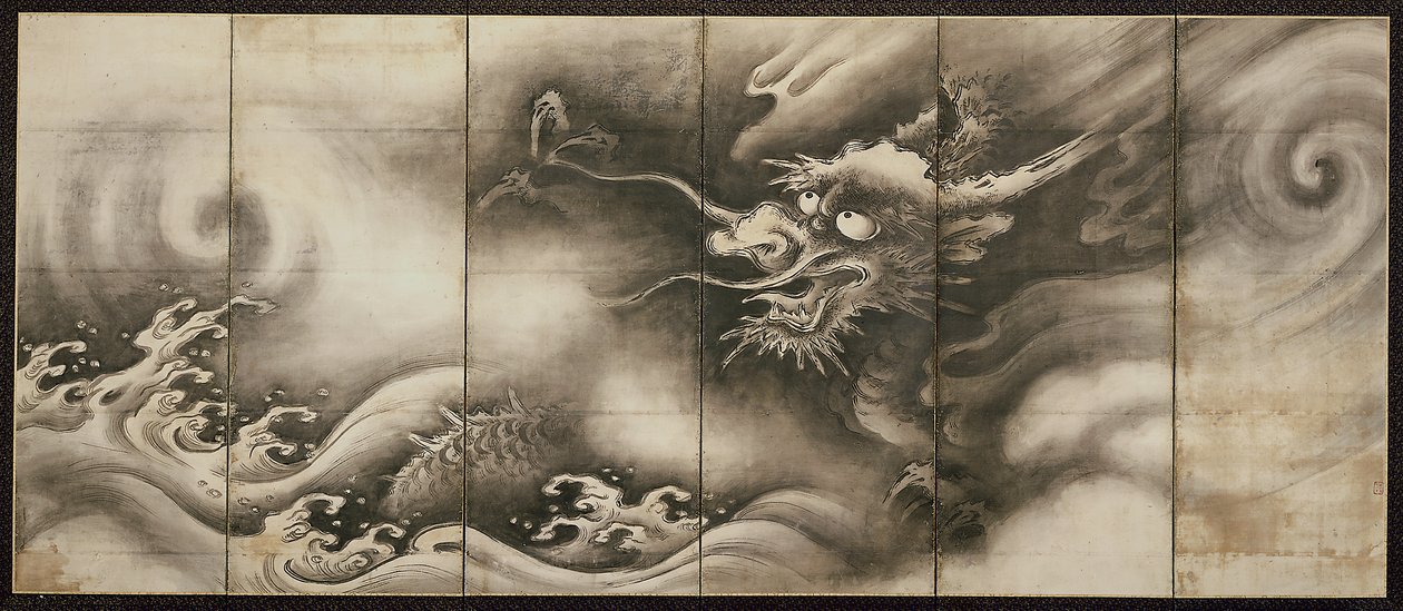 Drage [højre for parret Drage og Tiger], midten af det 16. århundrede (blæk på papir) (se også 6114495) af Dōan Yamada
