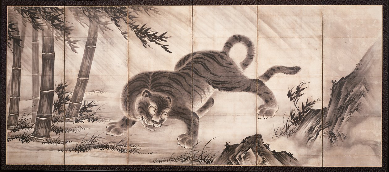 Tiger [til venstre for parret Dragon og Tiger], midten af 1500-tallet (blæk på papir) (se også 6114494) af Dōan Yamada