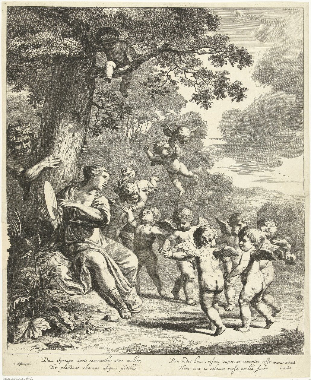 Pan og Syrinx med dansende putti af Dancker Danckerts