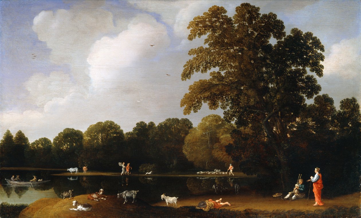 Et flodlandskab med Apollo og Marsyas af Daniel Cletcher