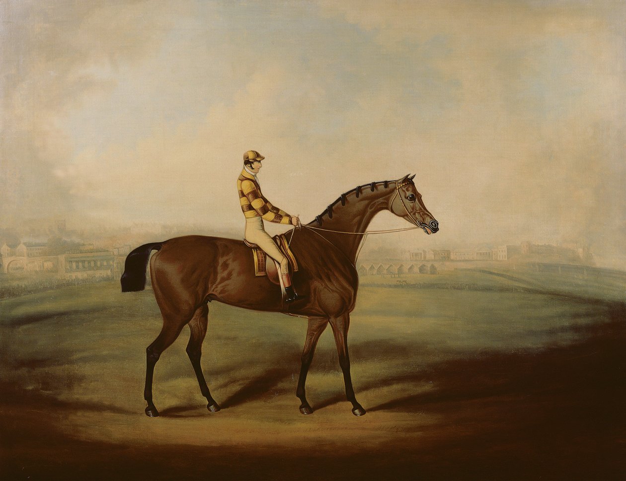 Portræt af Bruitandorf med jockey up og Chester Racecourse Beyond af Daniel Clowes
