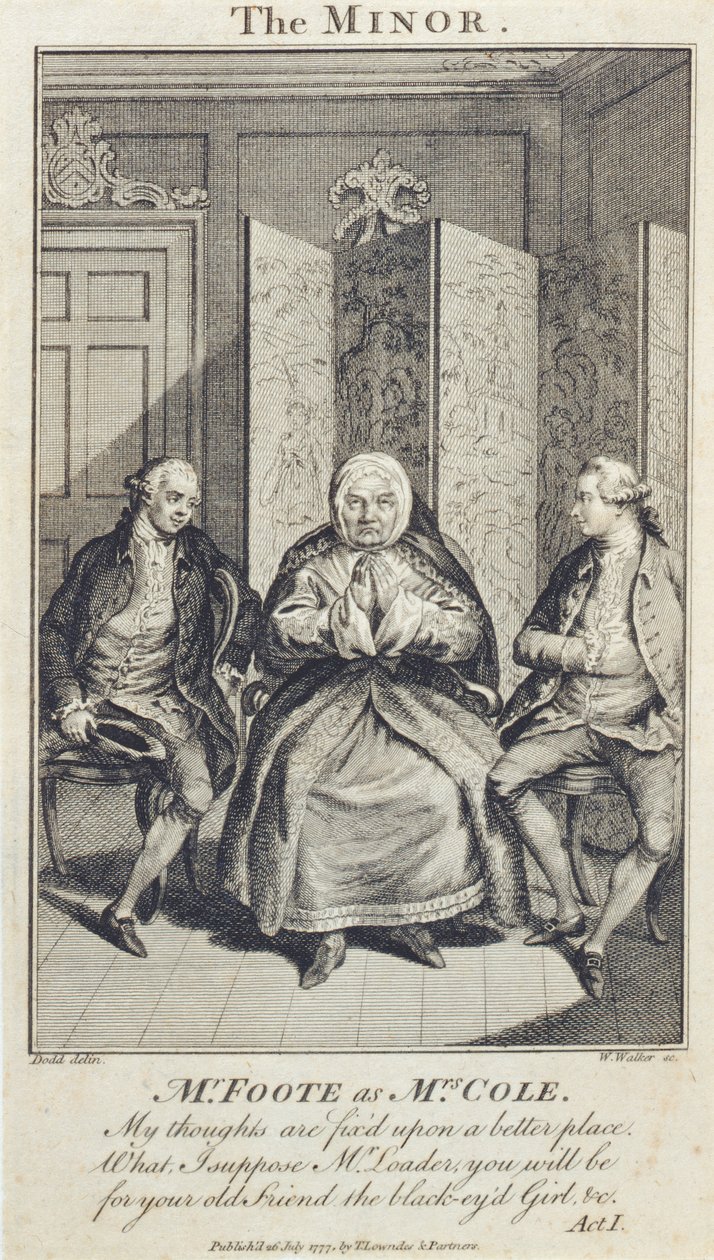 Mr Foote som Mrs Cole i "The Minor", graveret af W. Walker, 1777 af Daniel Dodd