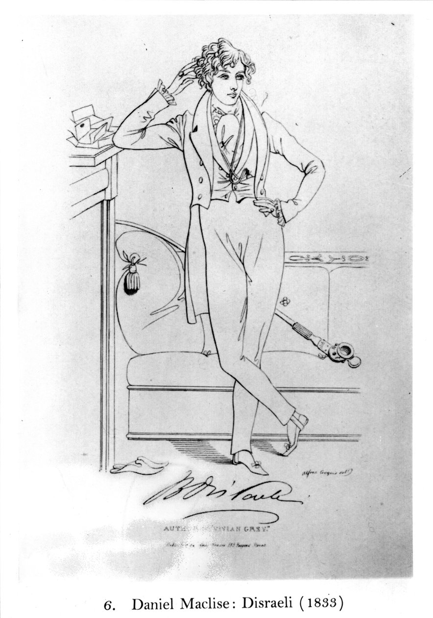 Portræt af Benjamin Disraeli (1804-81) Forfatter af "Vivian Grey", 1833 af Daniel Maclise