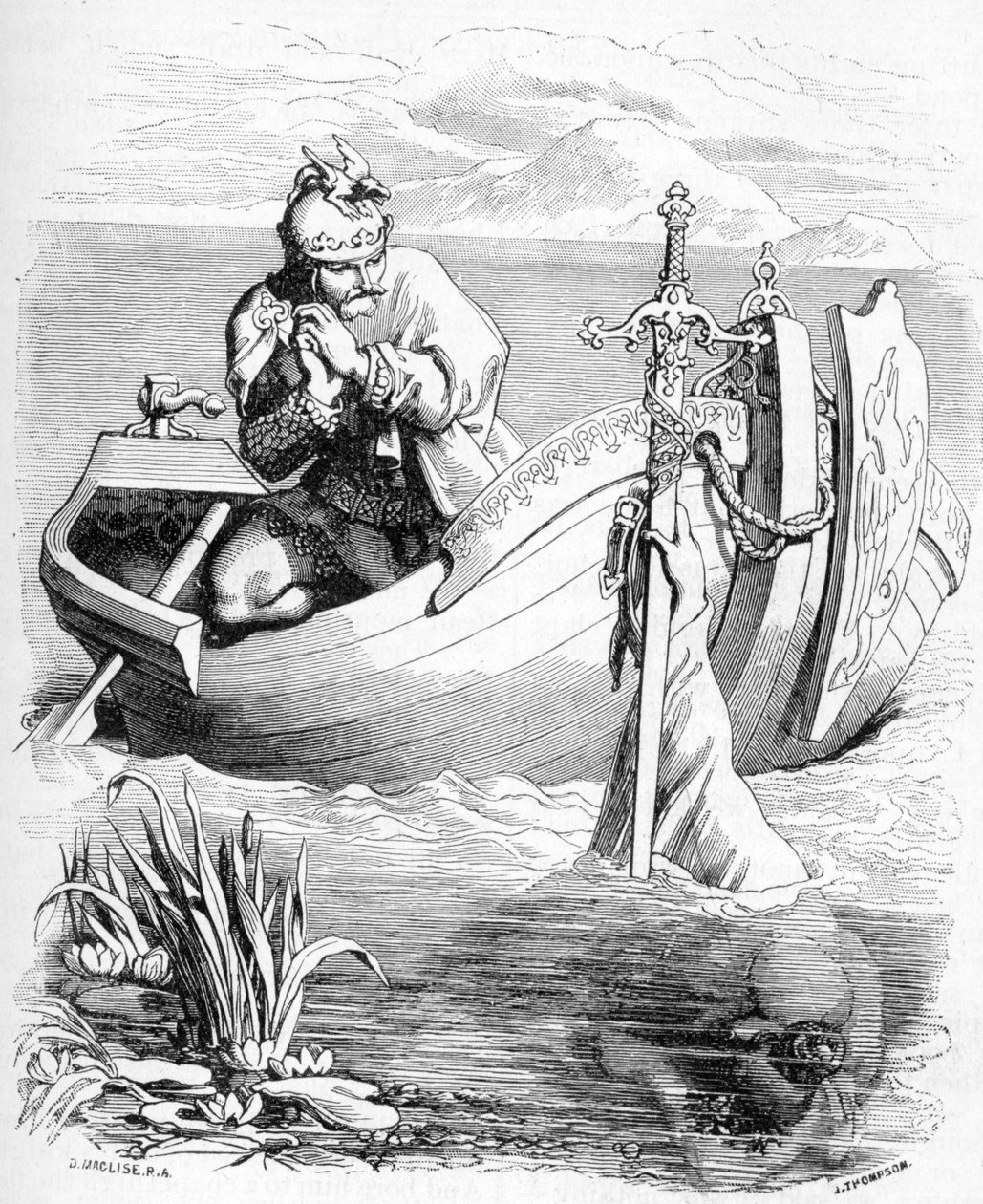 Sir Bedivere ser en arm fange kong Arthurs sværd i søen, 1901 af Daniel Maclise