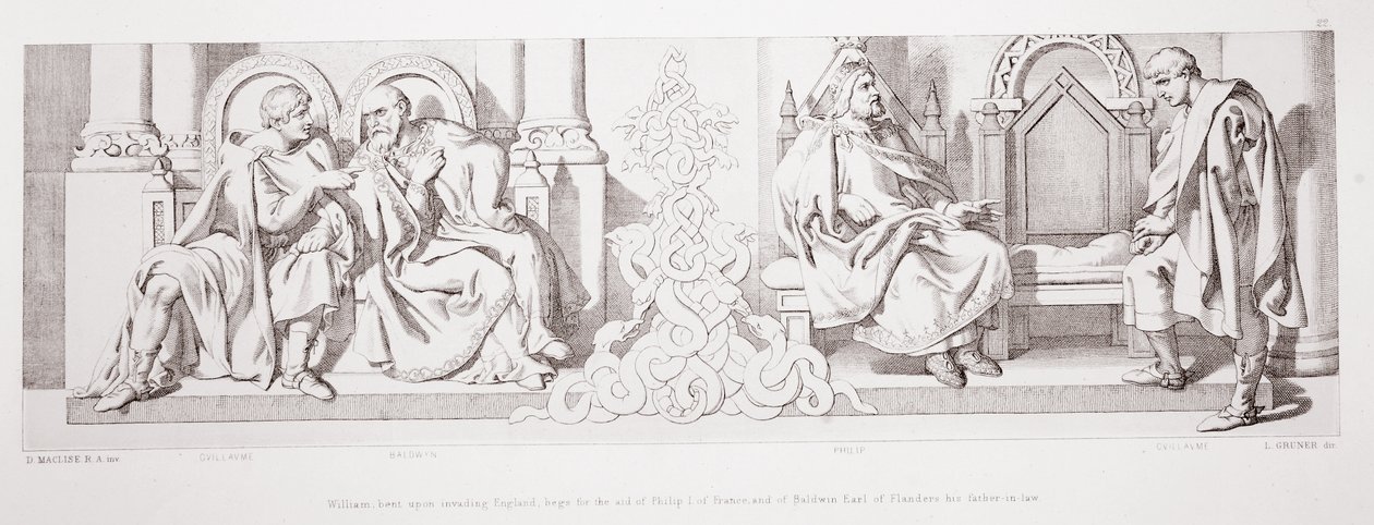 William, som er indstillet på at invadere England, tigger om hjælp fra Philip I af Frankrig og Baldwin, Earl of Flanders, hans svigerfar, fra 