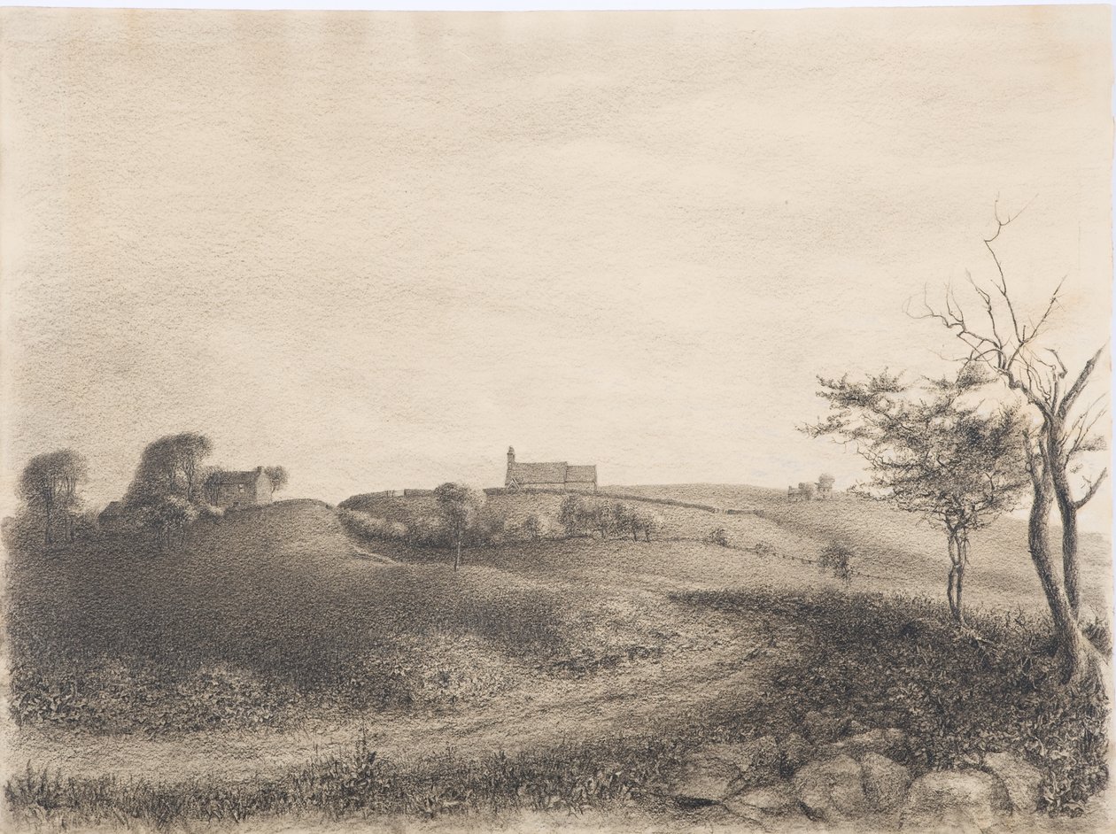 Sognekirke, ca. 1916 (kul på papir) af Daniel Oliver