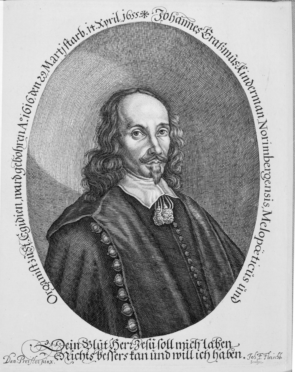Johannes Erasmus Kindermann, graveret af Johann Friedrich Fleischberger af Daniel Preissler