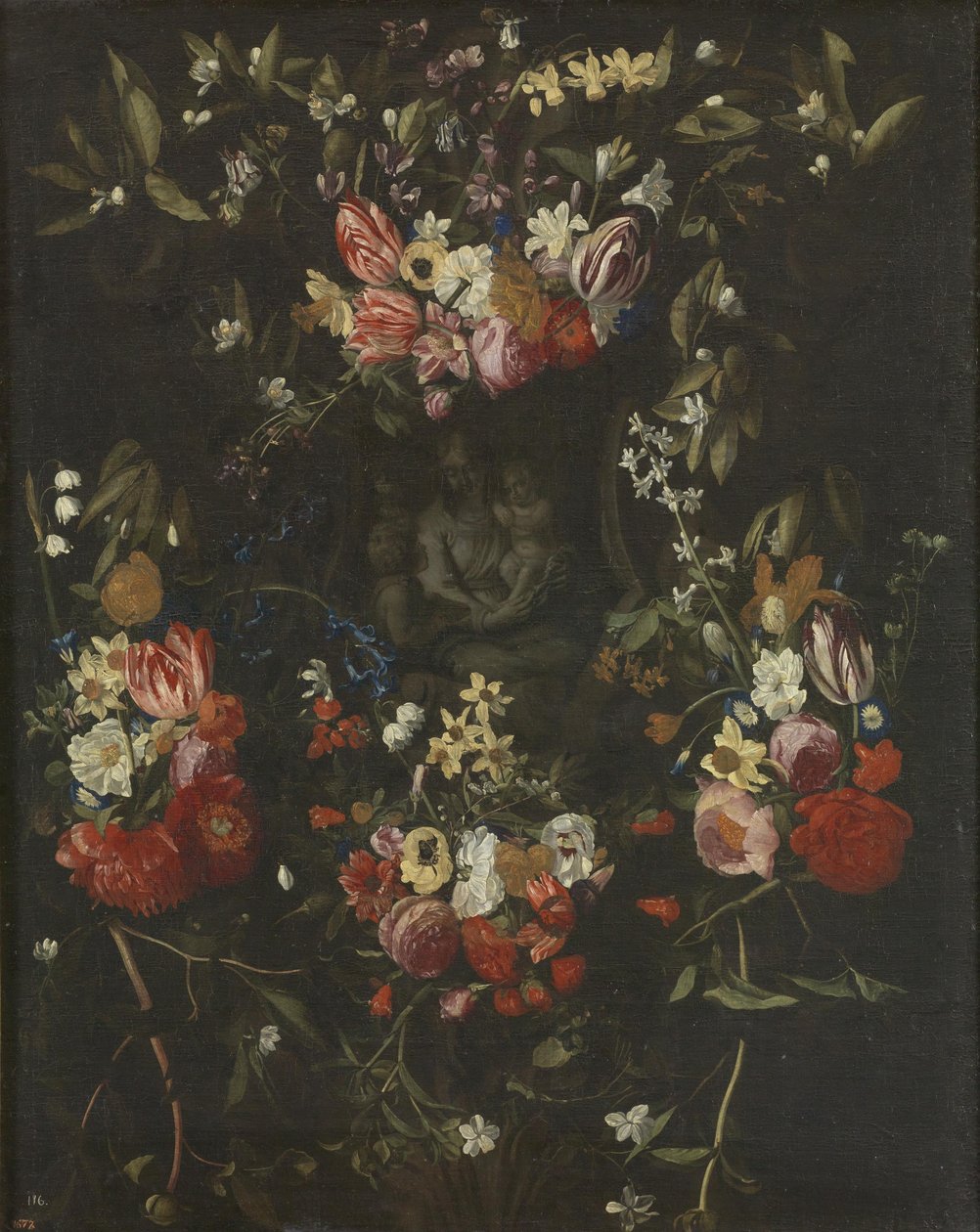 Blomsterkrans omkring Madonnaen, Barnet og Johannes Døberen af Daniel Seghers