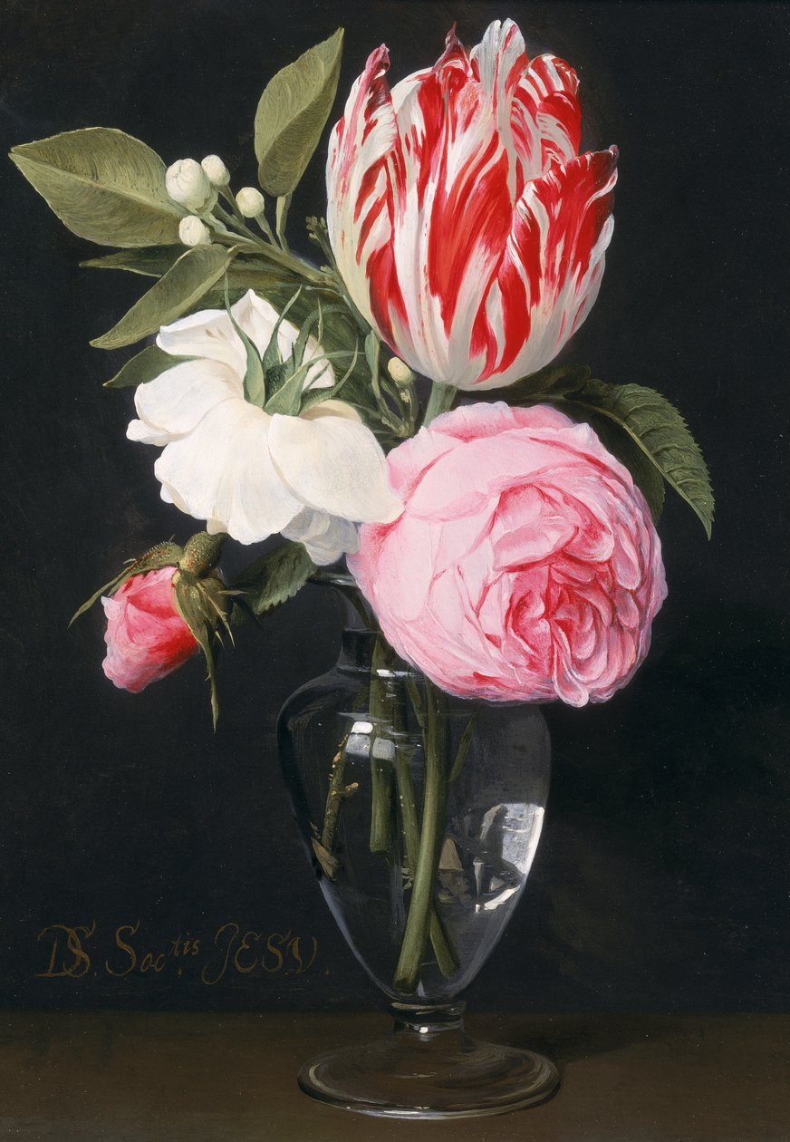 Blomster i en glasvase (olie på kobber) af Daniel Seghers