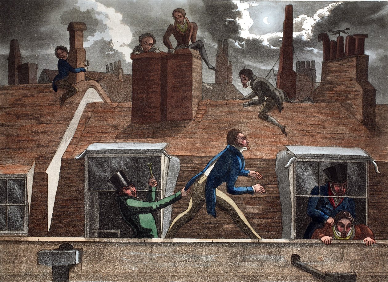 The Finishing Bore, illustration fra "Fashionable Bores or Coolers in High Life" af Peter Quiz, udgivet af Peter Quiz. Thomas McLean, London 1824 (håndkoloreret gravering) af Daniel Thomas Egerton
