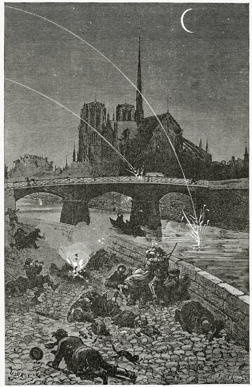 Paris under Fire, 1800-tallet (bw-gravering) af Daniel Urrabieta Vierge