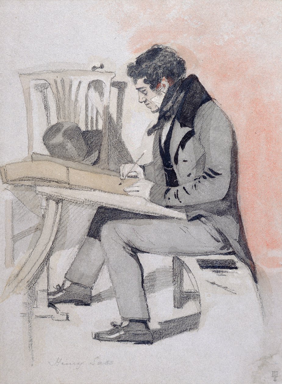 Henry Sass, ca. 1830 (sort kridt, akvarel og pen og blæk på papir) af Daniel Maclise