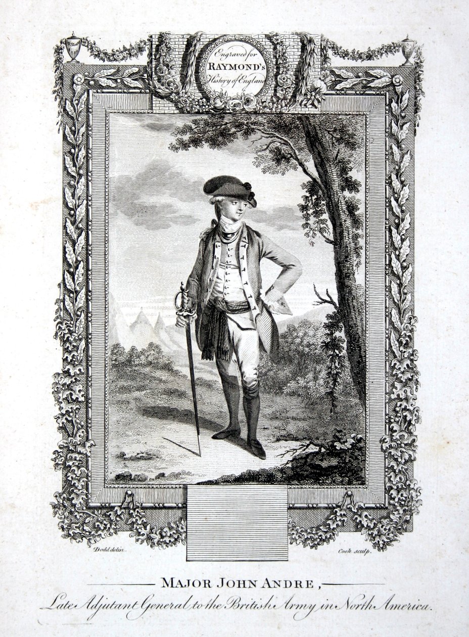 Major John Andre, afdøde generaladjudant for den britiske hær i Nordamerika, indgraveret af Thomas Cook (1744-1818) c.1785 (gravering) af Daniel (after) Dodd