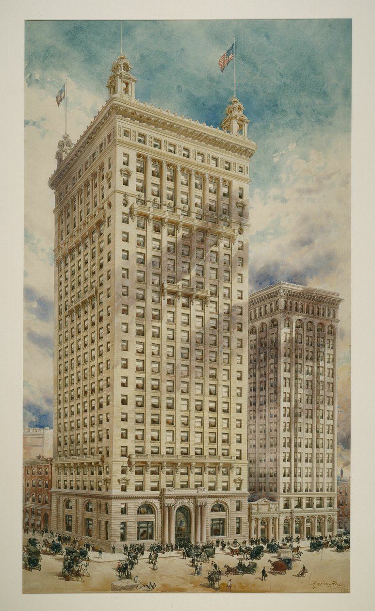 Landtitel og tillidsbygning med tilføjelse, Philadelphia, Pennsylvania, Perspective Rendering, 1900 af Daniel Burnham