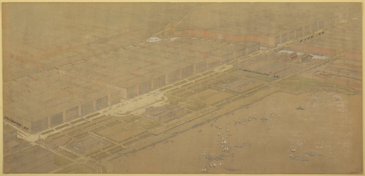 Tavle 114 fra The Plan of Chicago, 1909: Chicago. Foreslået Boulevard og Parkway på Michigan... af Daniel Burnham