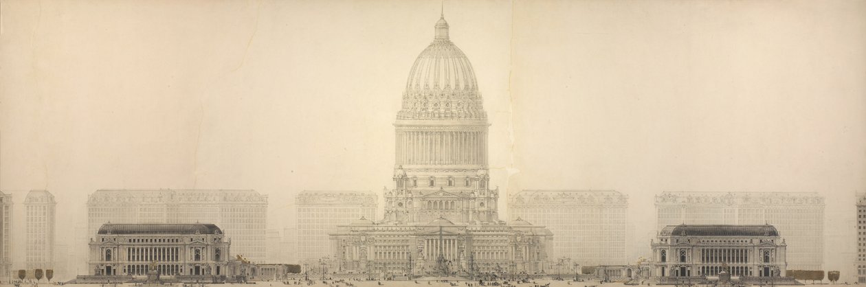 Tavle 131 fra The Plan of Chicago, 1909: Chicago. Højde, der viser gruppen af bygninger... af Daniel Burnham