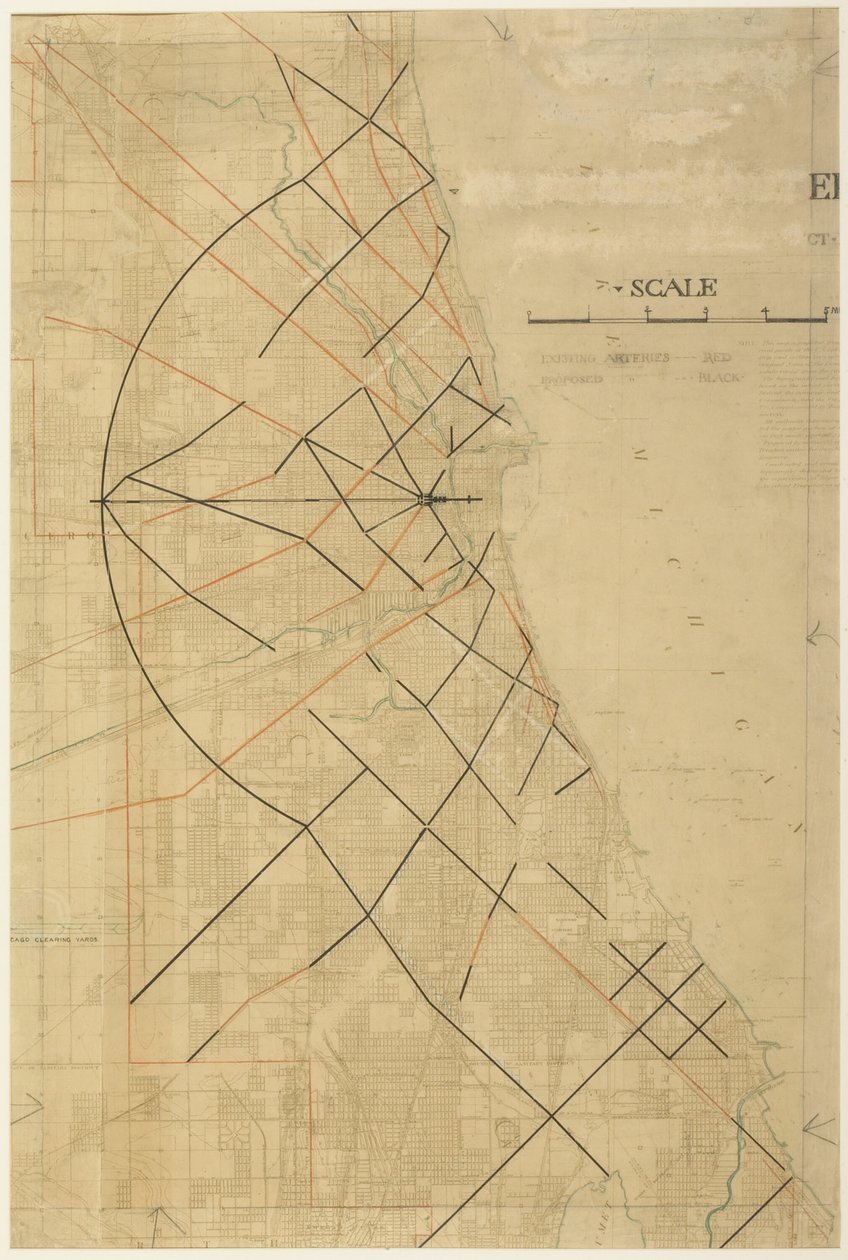 Plade 91 fra The Plan of Chicago, Chicago, Proposed Diagonal Arteries, 1909. af Daniel Burnham