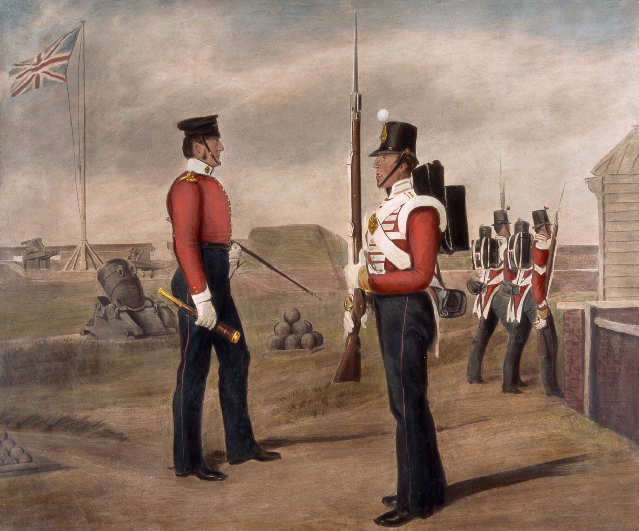 Major Thomas Egerton og en vagtpost, 77. (The East Middlesex) Regiment, Portsmouth af Daniel Cunliffe