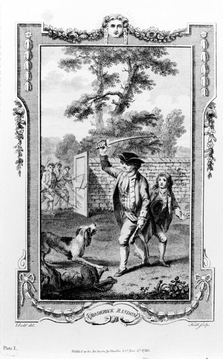 Roderick Randoms onkel bliver angrebet af hunde, illustration fra 