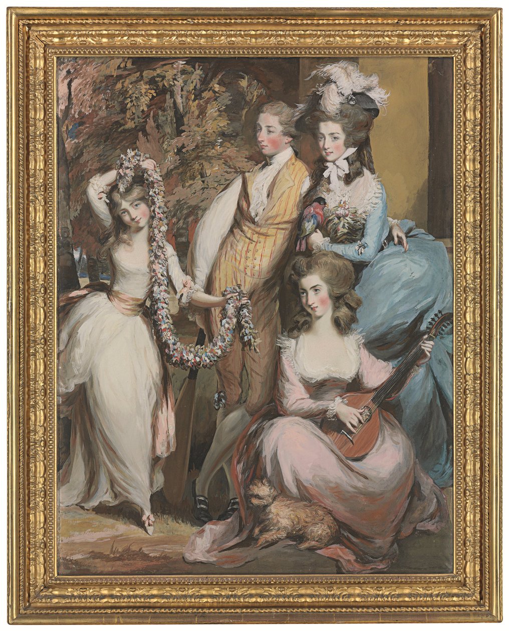 Et portræt i fuld længde af Mary Sturt af Crichel (1740-1807) stående med sine tre ældste børn, Diana, Mary og Humphry (blyant, pastel og bodycolour) af Daniel Gardner