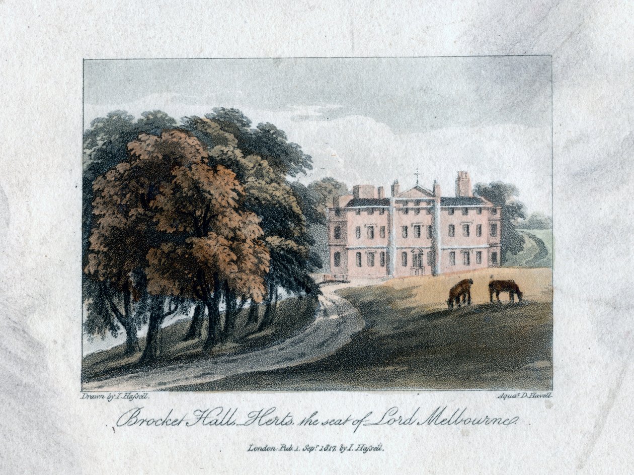 Brocket Hall, Herts, sæde for Lord Melbourne, 1817. af Daniel Havell