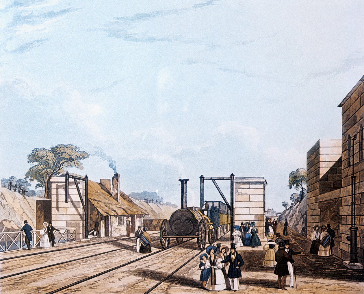 Liverpool og Manchester Railway: Tager vand ved Parkside, 1831 (akvatint) af Daniel Havell