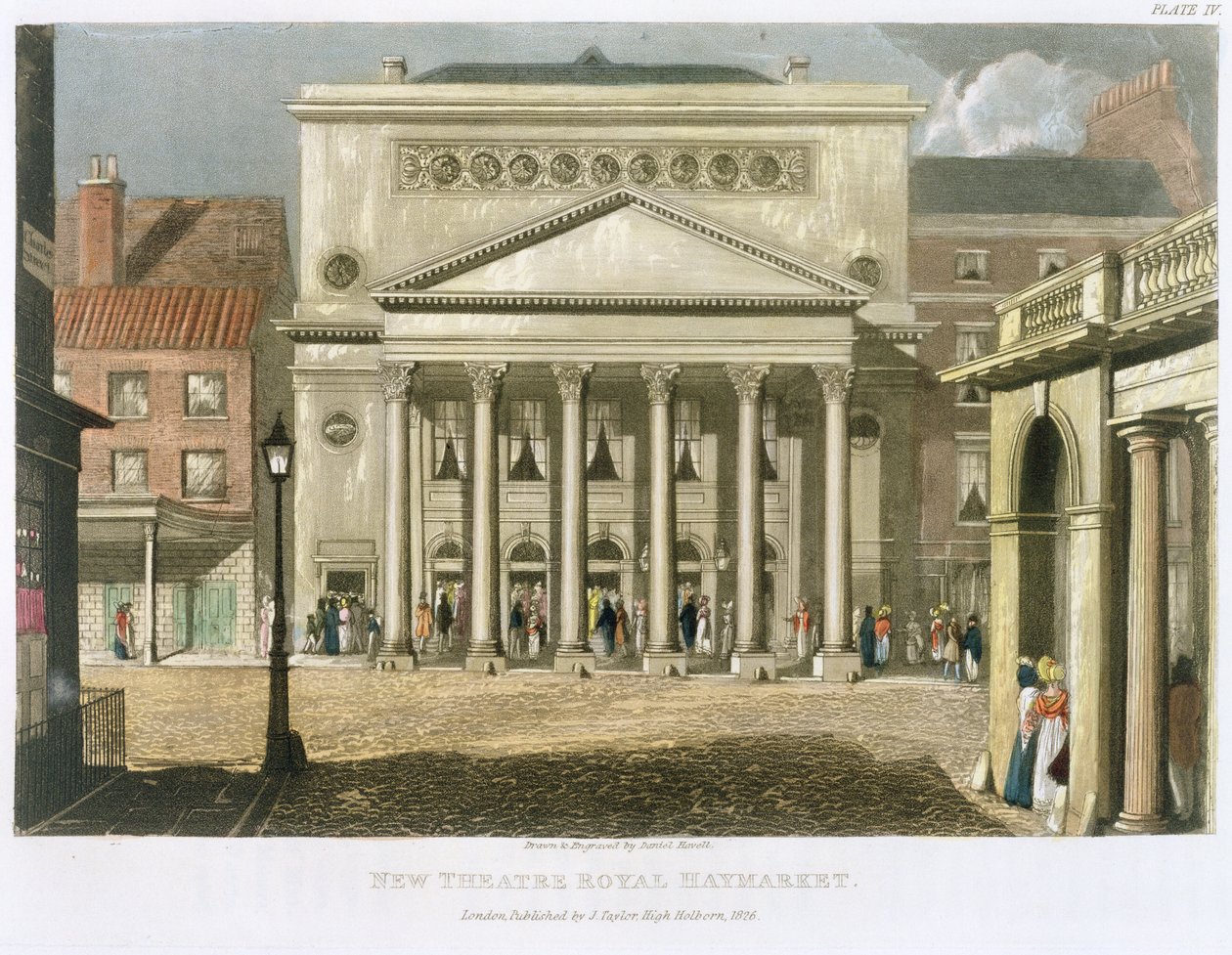New Theatre Royal, Haymarket, i London, designet af John Nash i 1821, 1826 af Daniel Havell