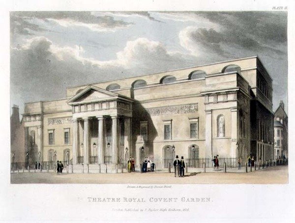 Theatre Royal, Covent Garden, i London, designet af Robert Smirke i 1809 af Daniel Havell