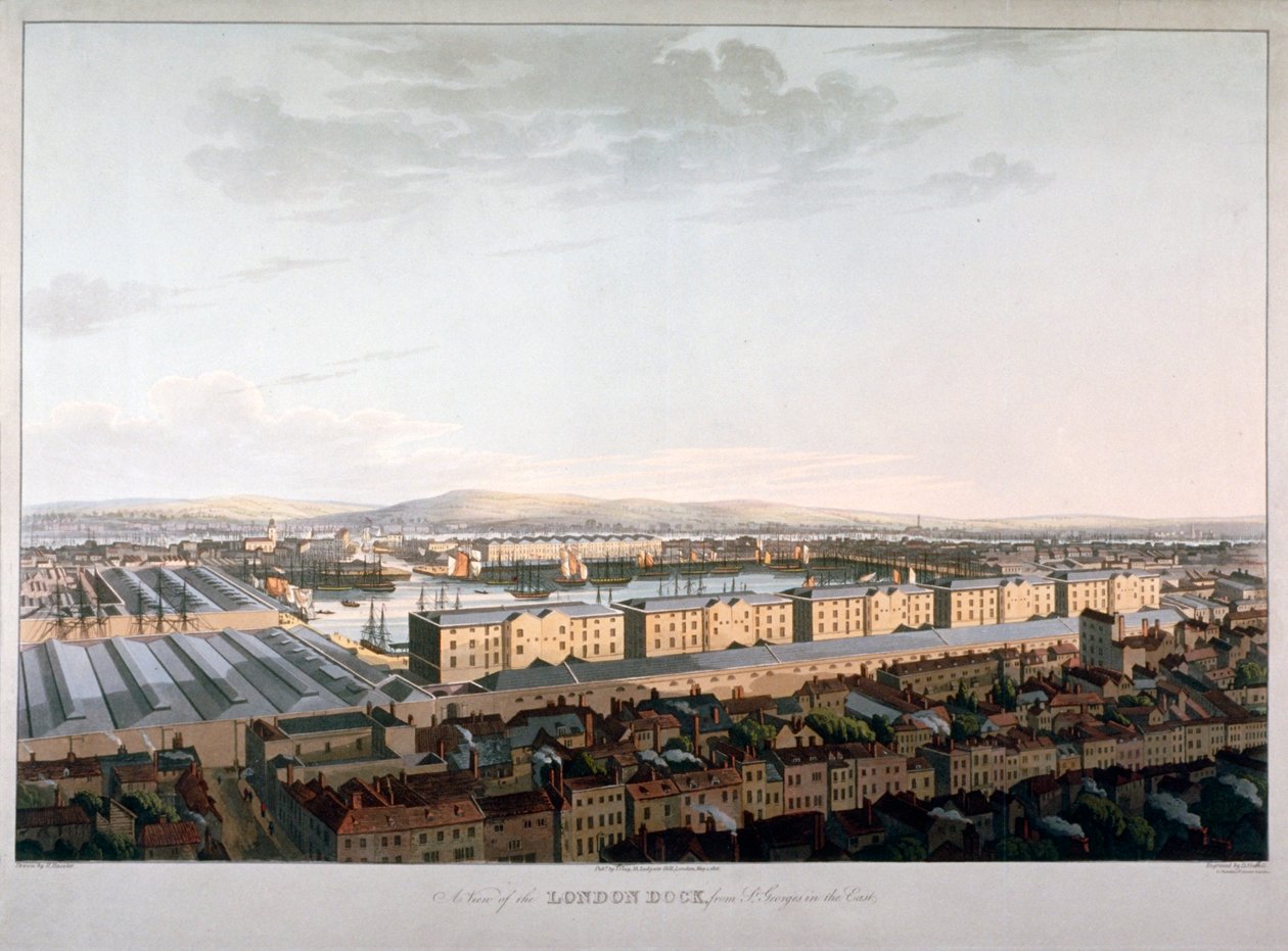 Udsigt over London Docks, 1816 af Daniel Havell