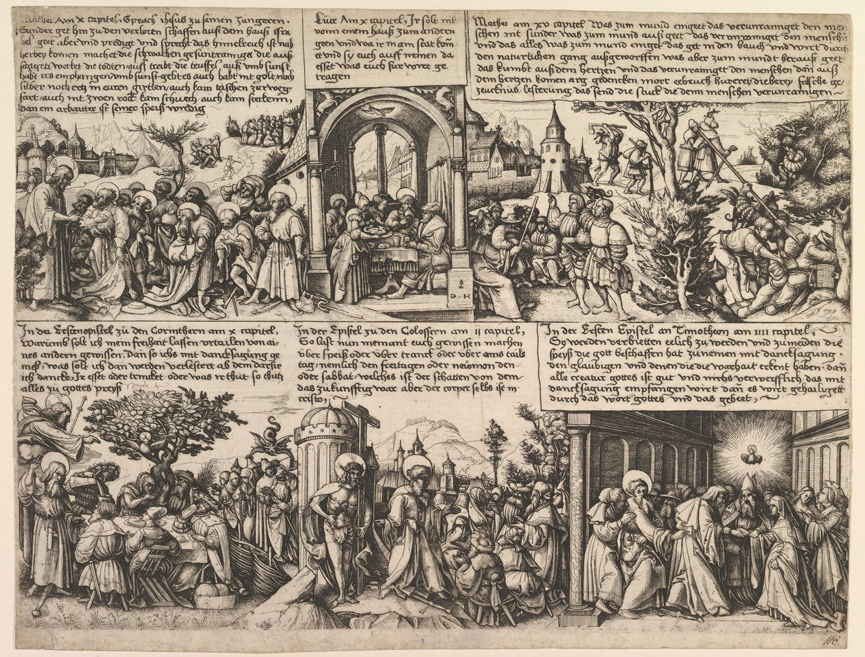 Forskellige scener, fra evangelierne og fra Acta Apostolorum, ca. 1530. af Daniel Hopfer
